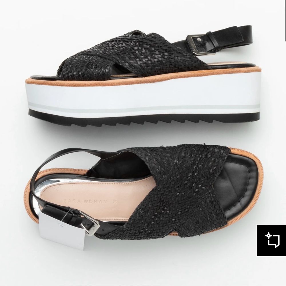 Zara Black Woven Platform Sandals
